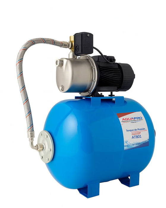 Equipo Hidroneumático con Bomba Jet Inox de 1 Hp y Tanque Hidroneumático de 80 Litros, Aquapro