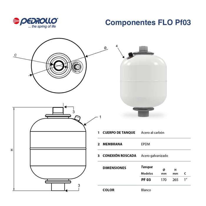 Tanque Hidroneumático de 3 Litros, Pedrollo