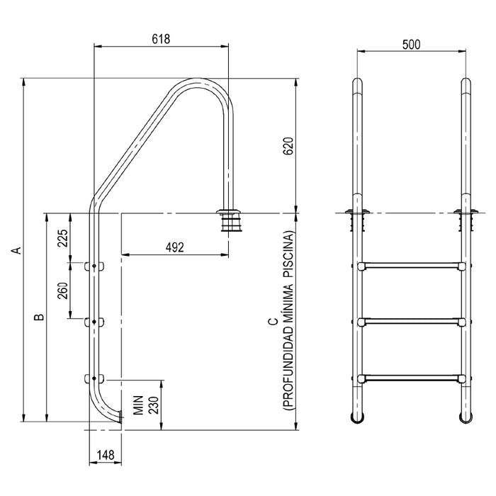 Escalera Antideslizante para Piscina de 3 Peldaños, Astralpool