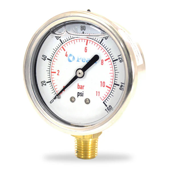 Manómetro en Glicerina de Alta Precisión de 0-100 a 0-300 Psi, Pearl